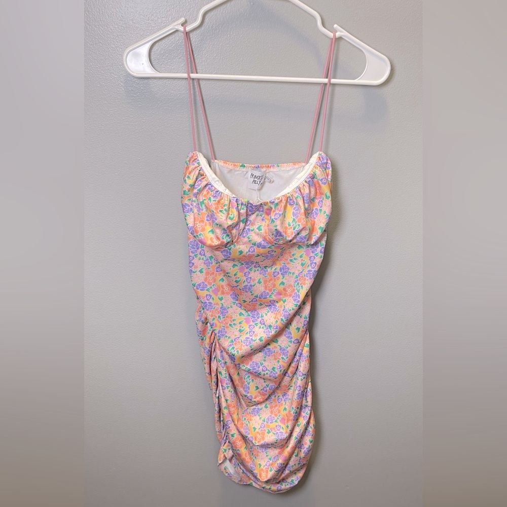 Princess Polly NEW Catarina Purple Pink Floral Ruched Bodycon Dress Size 8